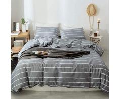 Bettwäsche Gestreift 135x200cm Grau Weiß Streifen Bettwäsche Set Microfaser 2TLG. Bettbezug mit Reißverschluss und Kissenbezug 80 x 80 cm