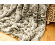 Wohnen & Accessoires Felldecke Grauwolf, Tagesdecke aus Fellimitat in 5 Größen als Kuscheldecke und auch als Sofa-Kissen (Felldecke 260x300cm)