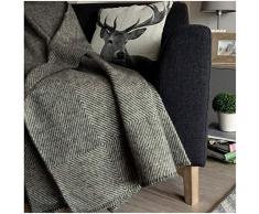 Linen & Cotton Luxus Flauschige, Anschmiegsame und Warme Decke Wolldecke Dicke Wohndecke Kuscheldecke Iceland mit Rautenmuster - 100% Reine Neuseeland Wolle, Grau ( 140 x 200 cm) Sofadecke/ Tagesdecke / Schurwolldecke/ Überwurf