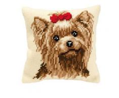 Vervaco PN-0008538 Stickkissen Hund mit roter Schleife