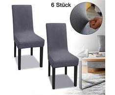 HENGMEI Stretch Stuhlhussen 6 Stück Abnehmbare Waschbar Stuhlbezug Stuhlüberzug Esszimmerstühle Hussen für Hotel, Party, Bankett (Wasserdicht, Grau)