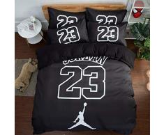 LITI Kinder-Bettgarnitur 3 TLG- Schwarzer Jordan Wendemotiv Super Weiche Hypoallergen Mikrofaser Bettwäsche 3-teilig (1 Bettbezug mit Reißverschluss + 2 Kissenbezüge),Au Single