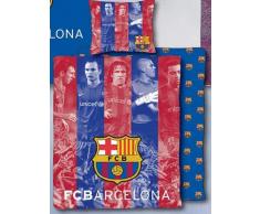 DecoKing 160x200 cm zweiseitige Bettwäsche mit einem Kissenbezug 70x80 cm 100% Mikrofaser Reißverschluss schönes Muster für Kinder FC Barcelona rot blau gelb