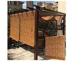 WYCD Carbonization Natural Schilf Vorhang, Rollo Aus Natürlichem Bambus, Rollo Bambus für Den Außenbereich, Schatten,Sonnenschutz, für Deck Pergola Pavillon,Anpassbar,mit Zubehör
