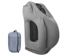 Aimego Reisekissen Nackenkissen Aufblasbares Faltbar und Tragbar mit Ganzkörper und Kopfstütze, zum Schlafen auf dem Flugzeug Zug Car Home Office Camping, Grau
