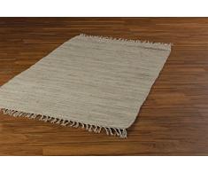 Flickenteppich Wohnzimmerteppich Handwebteppich | 80x150 cm | Sandfarben | Baumwolle