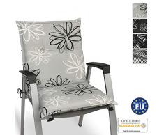 Beautissu Floral Niedriglehner Auflage für Gartenstuhl – Sitzpolster 100x50 cm Polsterauflage UV-Lichtecht – Stuhlauflage grau mit Blumen