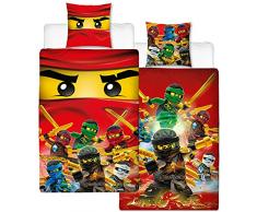Biber Kinder-Wende-Bettwäsche Lego Ninjago Champion Fire 135 x 200 + 80 x 80 cm 100% Baumwolle Cole Jay Kai Lloyd Zane Nya Misako Sensei Wu Flanell deutsche Standardgröße 2 Motive Reißverschluss