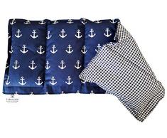 Kissenscheune Körnerkissen Wärmekissen Natur Wendekissen Dinkelkissen 100% Baumwolle Anker/blau kariert 50x20cm