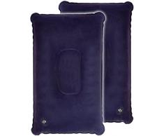HOMETOOLS.EU® - 2X Sitz-Kissen Kopf-Kissen faltbar und aufblasbar, Reise Auto Bus Bahn Flugzeug Camping Zelt, Luft-Kissen mit Sicherheitsventil, 2er Set blau