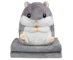 Alpacasso 3 IN 1 Cute Grau Plüsch Hamster Dekokissen und Folding Klimaanlage Car Blanket Kissen Set.