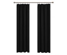 Deconovo Verdunkelungsvorhang Gardinen Thermovorhang mit Kräuselband 245x140 cm Schwarz 2er Set