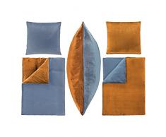 Dresscode 2-Teilige Bettwäsche Set Übergröße 155x220 80x8 PLÜSCH Coral Fleece Cashmere Touch Soft Einfarbig Uni Wende Cognac Jeans Blau