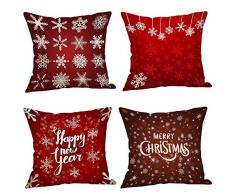 Weihnachtsdeko Kissenbezug,4 Stück 45 x 45 cm Home Dekoration Zierkissen Weihnachten Kissenhülle Merry Christmas Muster Geschenk Sofa Deko Pillowcase,Schneeflocke,Elk,Weihnachtsbaum (A)
