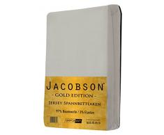 Jacobson Gold Edition Jersey Spannbettlaken Spannbetttuch Baumwolle mit ELASTAN ca. 200 g/m² (200 x 220 cm + 40cm, Grau)