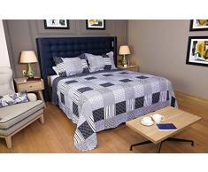 Restmor Tagesdecke Steppdecke mit Quilt Patchwork Design, Zweiseitig - Gesteppter Bettüberwurf - Erhältlich in 3 Größen mit Kissenbezug (Single (180x240cm), Jumana)