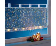 vivaDOMO LED-Bistrogardine, Weihnachtsgardine, Scheibengardine, Vorhang, Lichterkette, Weihnachtsdeko, Sternenmuster, Weihnachtsmotiv, Weihnachtsbeleuchtung, Polyester