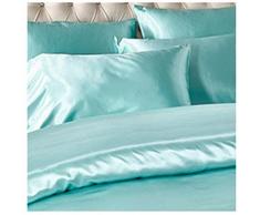 Bettbezug Set, Dotbuy Pure Color Generic Satin Luxus Seide Bettdecke Bettbezug Set Bettwäsche Sets enthalten Bettbezug Bettlaken Kopfkissenbezüge (Single (135*200cm), Blau)