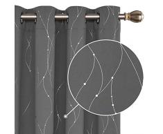 Deconovo Blickdicht Gardinen Ösen Vorhang Muster Verdunkelungsvorhang Kinderzimmer 229x117 cm Hellgrau 2er Set