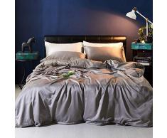 zlzty 4-teiliges Set aus gewaschener Seide, 2-teiliges Set aus Seidenbettwäsche, Einzelbettbezug, Kingsize-Bettwäscheset, Spannbetttuch aus gebürsteter Baumwolle