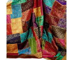 Guru-Shop Orientalische Patchwork Brokatdecke, Indische Tagesdecke - Patchwork, Mehrfarbig, Synthetisch, 270x220x0,5 cm, Patchwork Steppdecke aus Indien