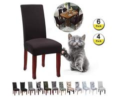 JunYito Stuhlhussen 4er 6er Elastische Set Stuhlhussen Universal Stretchhusse Stuhlbezug Stretch für Stuhl Esszimmer (L-Braun/Kaffee, 4 Stücke)