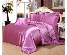 HSGZIS Satin Bettwäsche Set 220x240cm Seide Seidig 4 Teilig Bettbezug Mit Reißverschluss Und Kissenbezug 48x74cm,Pink2-2.0M(220 * 240cm)