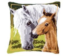 Vervaco Weiße Stute mit Fohlen Kreuzstichkissen/Stickkissen vorgedruckt, Baumwolle, Mehrfarbig, 40 x 40 x 0.3 cm