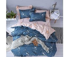 Morbuy Bettwäsche Bettbezug Set, 3 Teilig Bettgarnitur Bettwäsche - Set Gemütlich 100% Mikrofaser mit Reißverschluss 1 Bettbezug + 2 Kissenbezug (135x200CM, Blaue Blumenzweig)