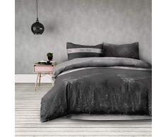 AmeliaHome 4tlg 2 x Bettwäsche 135x200 cm mit 2 Kopfkissenbezügen 80x80 cm geometrisches Muster Microfaser Reißverschluss Basic Collection Eagle grau anthrazit