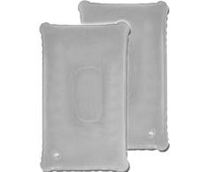 HOMETOOLS.EU® - 2X Sitz-Kissen Kopf-Kissen Luft-Kissen Reise-Kissen faltbar und aufblasbar, Auto Bus Bahn Flugzeug Camping Zelt, mit Sicherheitsventil, 2er Set hell-grau