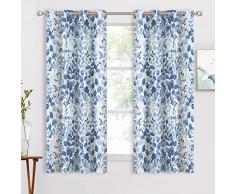 NICETOWN Kinderzimmer Vorhang Blickdicht Ösenschal - 2er Set H 160 x B 132 cm Landhaus Gardine mit Blättermuster Verdunkelungsvorhänge für Schlafzimmer Dekoschal, Hellblau