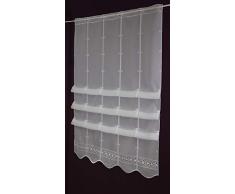 Gustav Gerster Raffrollo nach Maß Lamellen- Clip- Panneau Scheibengardine Raffgardine Voile Bestickt Höhe 135 cm - Breite der Gardine durch Stückzahl in 15,5 cm Schritten wählbar weiß