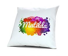 Kopfkissen mit Namen Matilda - Motiv Color Paint, 40 cm, 100% Baumwolle, Kuschelkissen, Liebeskissen, Namenskissen, Geschenkidee
