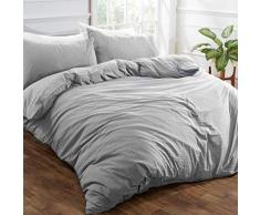 Brentfords Bettwäsche-Set aus gewaschenem Leinen, mit Kissenbezug, weiche gebürstete Mikrofaser, Silbergrau, Einzelbett