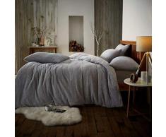 EDS Teddy Fleece Bettbezug Set, Thermisch, warm & kuschelweich, sehr komfortabel und fluffig, mit den dazugehörigen Kissenbezügen (Silber - 135 X 200)