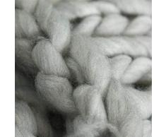 GLITZFAS Gestrickte Decke, Grobe Strickdecke Wolle Garn Arm Stricken werfen Super große klobige Stricken Decke Haustier Bett Stuhl Sofa Yoga Matte Teppich (Hellgrau,120 * 180cm)