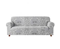 subrtex Sofabezug mit Muster Blumen Stretch Sofahusse Elastisch Sesselhusse mit Armlehne Couch überzug Abwaschbar (2 Sitzer, Grau)