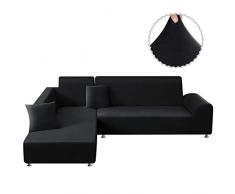 TAOCOCO Sofa Überwürfe Sofabezug Elastische Stretch für L-Form Sofa Abdeckung 2er Set für 3 Sitzer + 3 Sitzer mit 2 Stücke Kissenbezug (Schwarz)