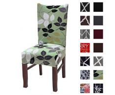 Padgene Universal Stretch Stuhlhussen, Abnehmbare Stuhlbezug Sitz Stuhl Esszimmer überzug Stuhlüberzu Abdeckungen Hussen für Husse Hotel Party Bankett (Grüne Blätter, 6)