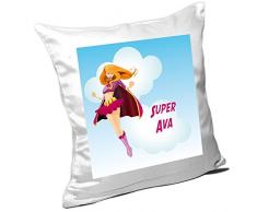 Kissen mit Namen Ava und schönem Superheldin-Motiv für Mädchen - Namenskissen personalisiert - Kuschelkissen - Schmusekissen