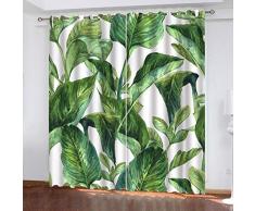 Vorhang Gardinen Blickdicht Nordische Pflanze Blackout Vorhang Verdunkelungsvorhänge Schlafzimmer Schal Winddicht für Badezimmer Balkon Büro 132x160cm x 2er Set-