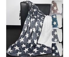 PROHEIM Wendedecke mit Sternen superweiche Kuscheldecke Wohndecke mit glänzender Vorderseite und wärmenden Rückseite Tagesdecke Größe und Farbe wählbar, Farbe:Grau, Größe:150 x 200 cm