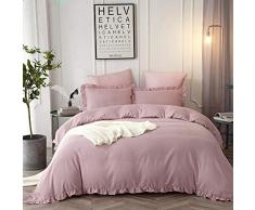 Lanqinglv Rüschen Rosa Bettwäsche 200x200 3 Teilig Mädchen Mikrofaser Bettbezug Deckenbezug mit Reißverschluss mit 2 Kopfkissenbezüge 80x80