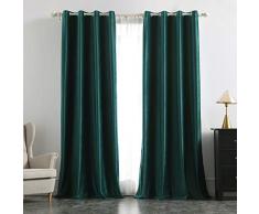 MIULEE 2 Stück Verdunklungsvorhang Samtvorhänge Blickdicht Vorhang mit Ösen Thermogardine Ösenvorhang Verdunkelungsgardinen für Schlafzimmer Wohnzimmer,140 x 225 cm(B x H) Dunkelgrün