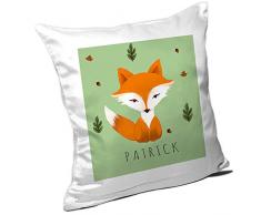 Kissen mit Namen Patrick und schönem Motiv mit Aquarell-Fuchs für Jungen | Namenskissen personalisiert | Kuschelkissen | Schmusekissen