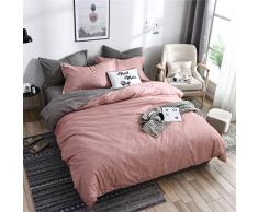 Boqingzhu Bettwäsche 155 x 220cm Rosa Altrosa Grau Anthrazit Microfaser Wendebettwäsche Set Uni Einzelbett Bettbezug mit Reißverschluss und 1 Kissenbezug 80 x 80 cm