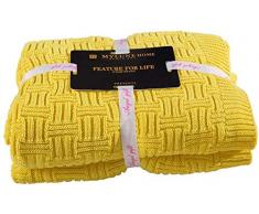 MYLUNE HOME 100% Baumwolle Stilvolle Strickdecke für Fernsehen oder Nap auf dem Stuhl, Sofa und Bet (180x200cm, Yellow)