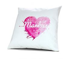 Kopfkissen mit Namen Markus - Motiv Painted Heart, 40 cm, 100% Baumwolle, Kuschelkissen, Liebeskissen, Namenskissen, Geschenkidee