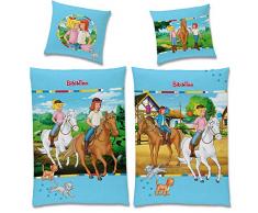 Bibi und Tina Biber Flanell Kinder Wende-Bettwäsche Minky 135x200cm + 80x80cm mit YKK-Reißverschluss 100% Baumwolle Bibi Blocksberg Tina Pferde-Bettwäsche Sabrina Amadeus Katze Cat Deutsche Größe